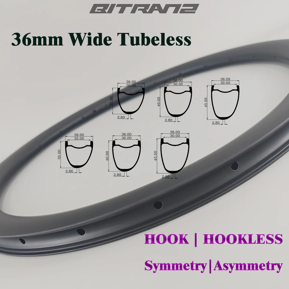 

Gravel Bike 30/36mm Wide 700c Asymmetry Symmetry Road Rims 30/35/40/45/50mm Clincher Tubeless UD 3K Hook Hookless Bicycle Wheel