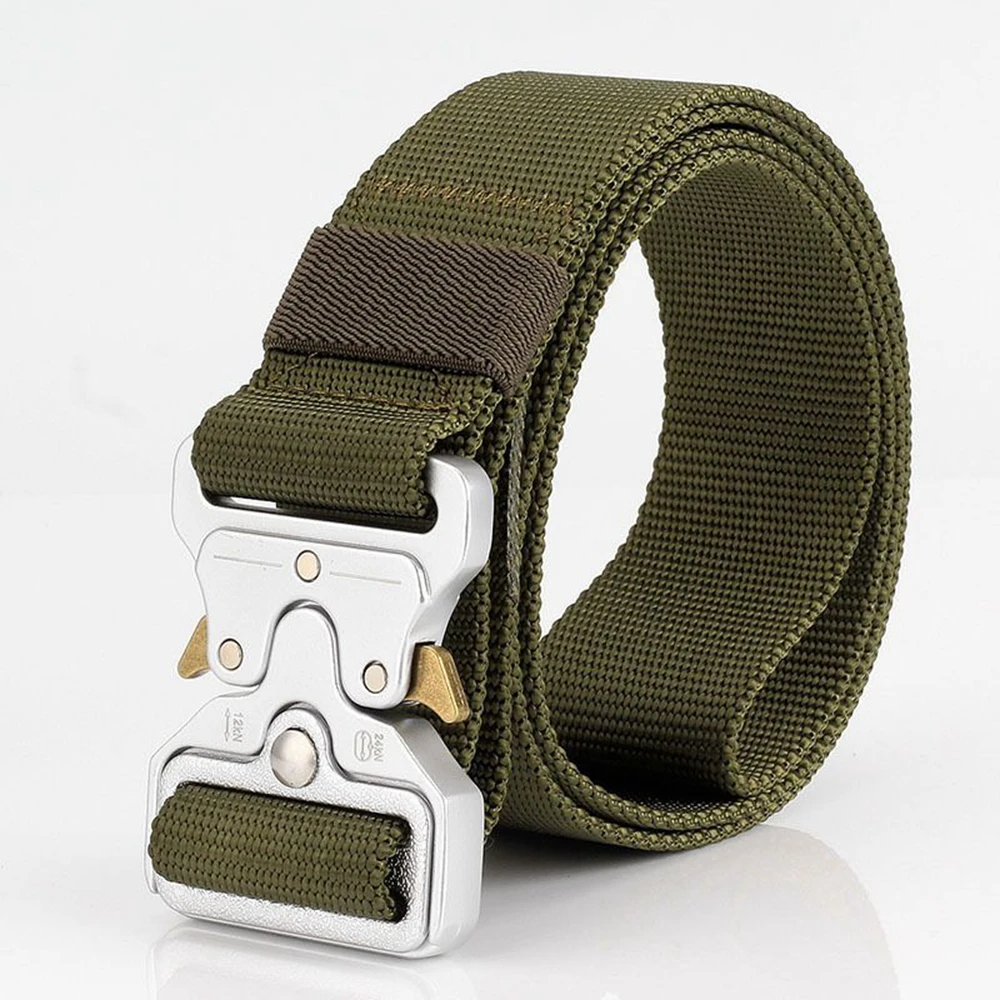 38mm Taktischer Gürtel für Herren Robuster Nylon-Hüftgürtel mit Silberschnalle Unisex Designer-Jeansgürtel für Damen – Detail 4