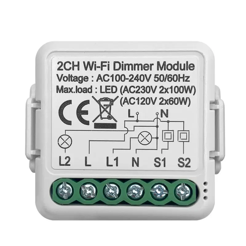 Tuya Wifi Smart Dimmer Switch Module 10A Support 2 Way Control 2 Gang Compatible For Google Home Alexa Smart Life App Durable