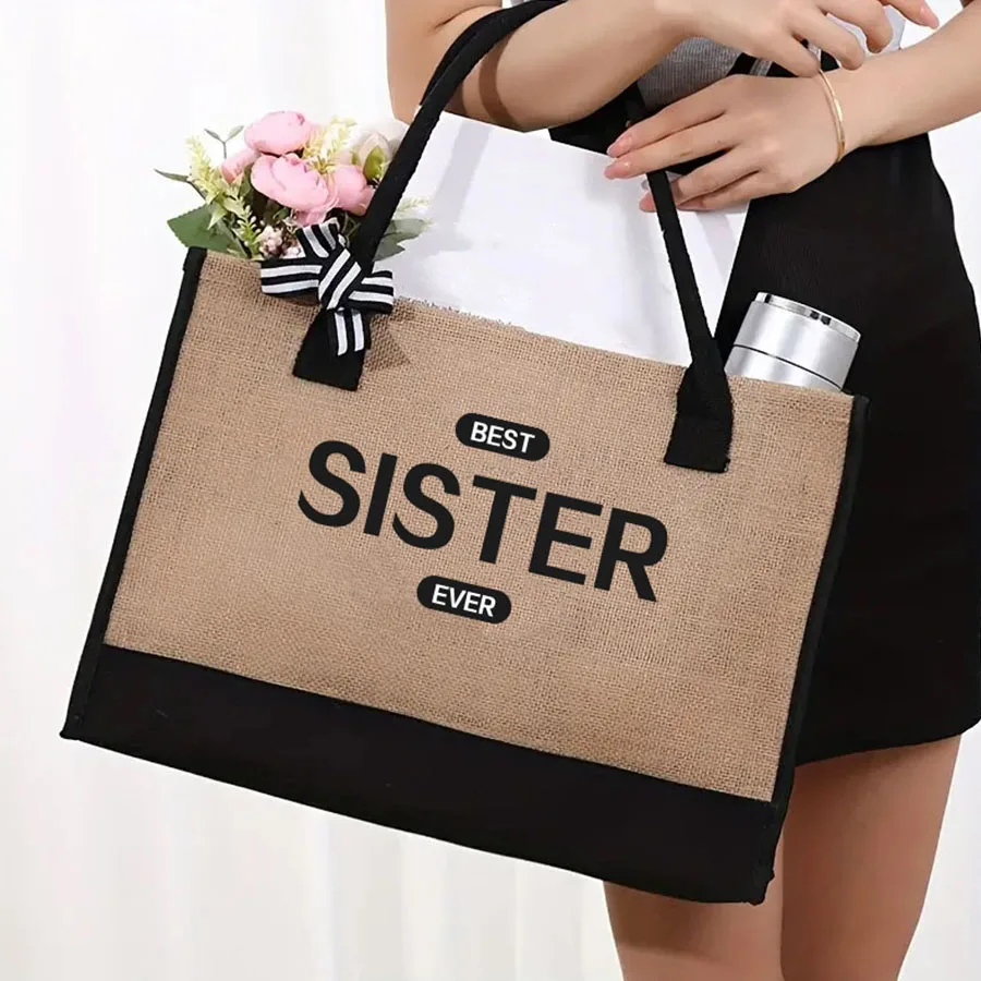 Fashion Large Capacity Trend Black And White Color Collision Splicing Printing Handbag Canvas Bag Holiday Gift DIY Gift Bag Shop