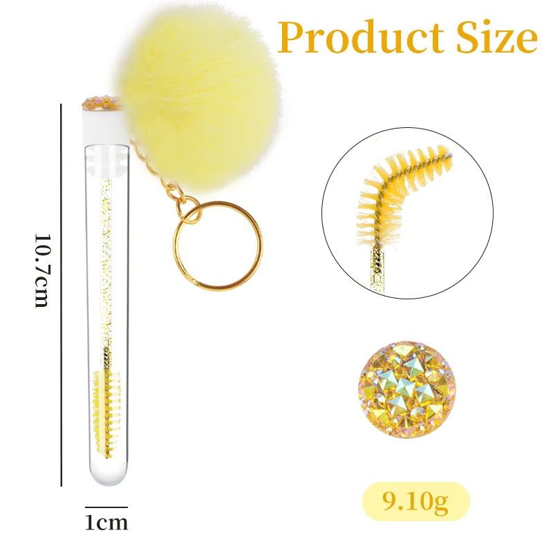 5pcs Tube Eyelash Brush With Gold Keychain & Fluffy Fur Pom Pom Ball Lash Extension Makeup Brush Eyebrow Comb Beauty Tools