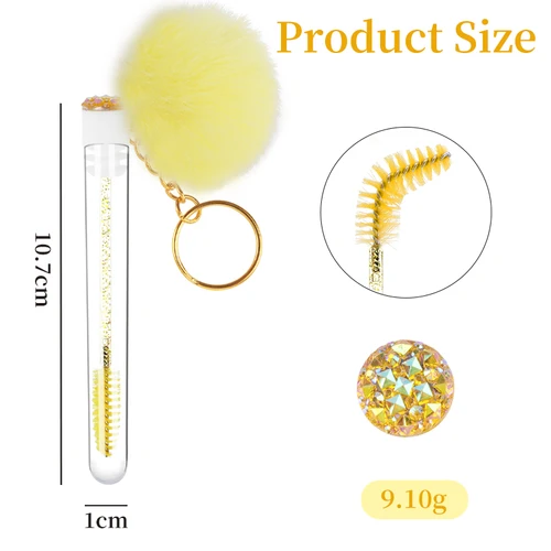 Imagen 2 del producto 5/10/20 Uds cepillo de pestañas de tubo con llavero dorado y Bola de pompón de piel esponjosa peine para cejas extensión de pestañas cepillo de maquillaje herramienta de belleza