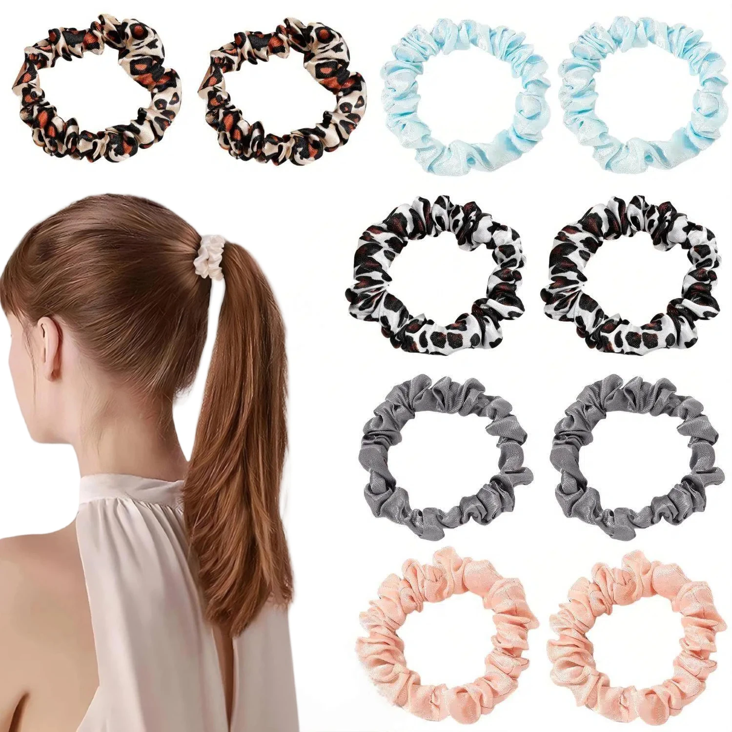 10 Stück Haargummis aus Seidensatin, dünne Haargummis, Elestics, Pferdeschwanzhalter, Haarbänder, keine Falte, weiche Accessoires für Frauen