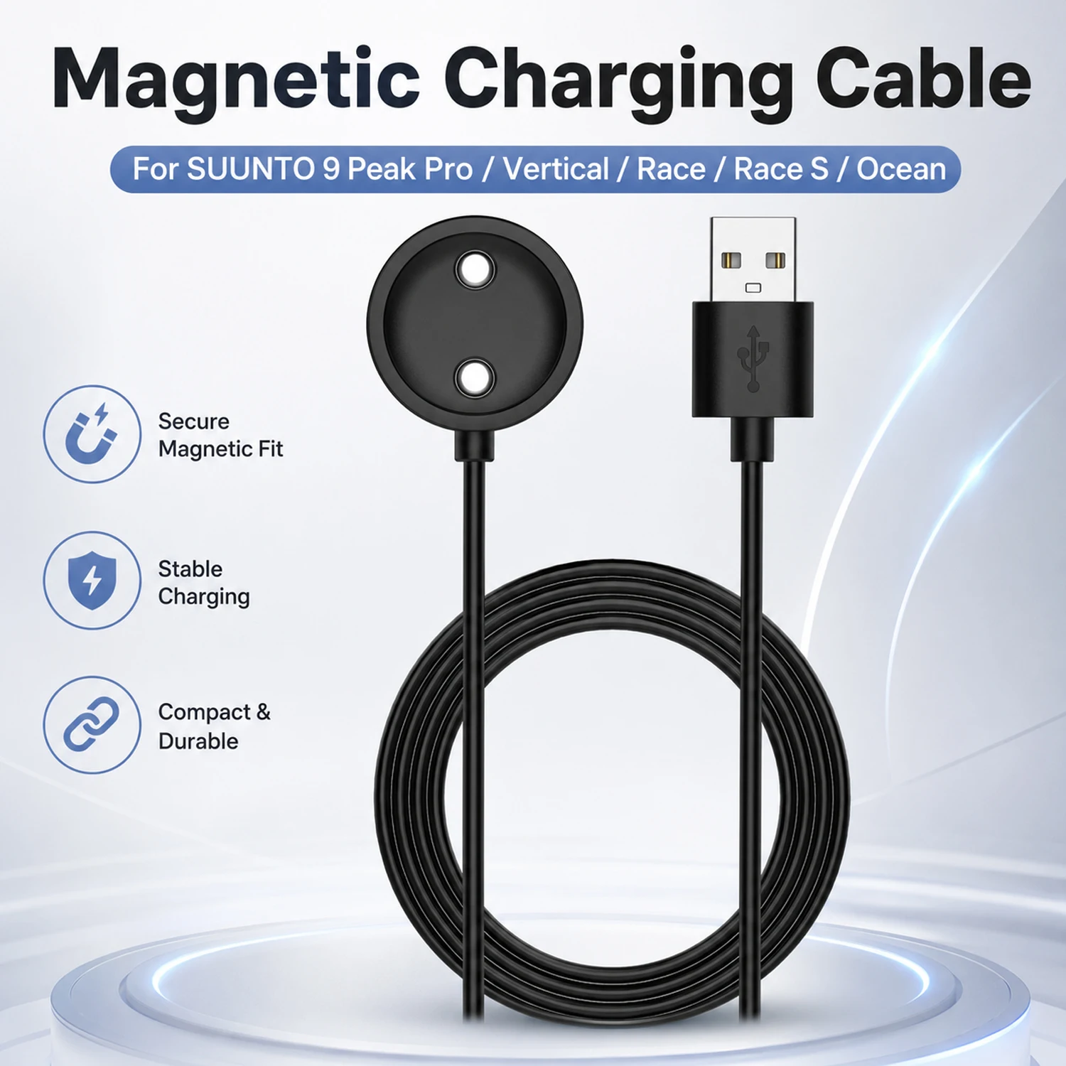 Magnetic Charger Cable For SUUNTO 9 Peak Pro Vertical Race Race S Ocean Watch Charging Cable USB Charger 1M