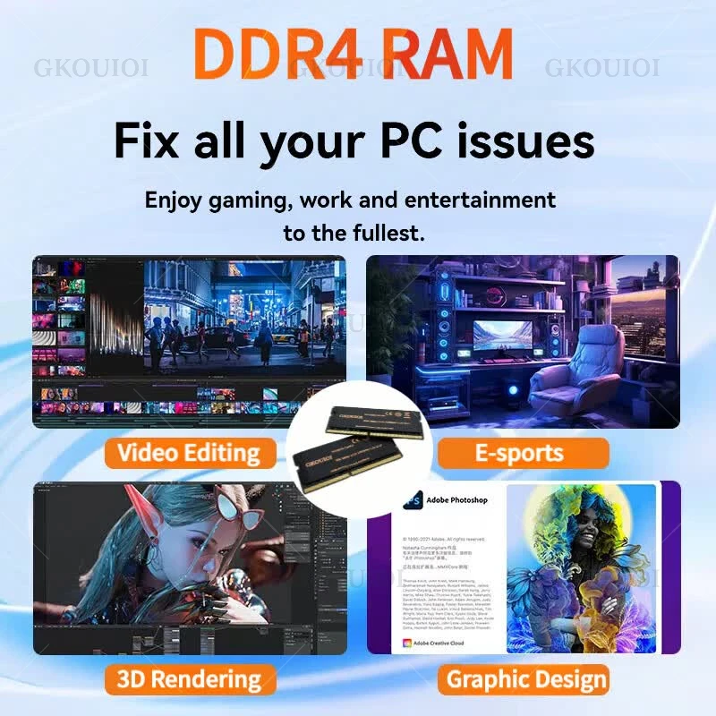 GKOUIOI DDR4 Memoria Ram 4GB 8GB 16GB 32GB 2133 2400 2666 3200MHz 1.2V 260pin RAM PC4 Laptop Notebook Sodimm Memory - view 2