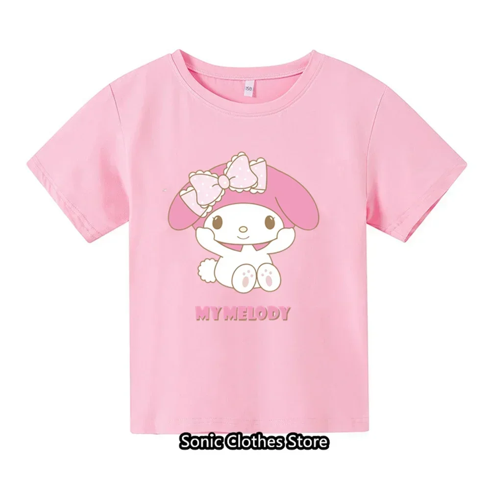 Summer MINISO Cinnamon T-shirt for children's clothing, girls and boys, fashionable casual short sleeved Sanrio cartoon T-shirt