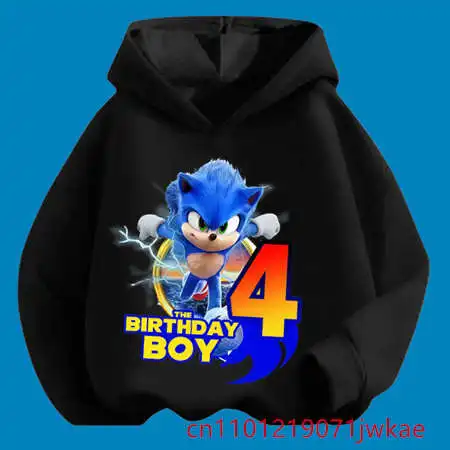 

Black White Hooded Sweatshirt Boys' Casual Shirt Autumn/Winter Long Sleeve Hots Movie Sonic 1-9 Y Old Birthday Gift Children's