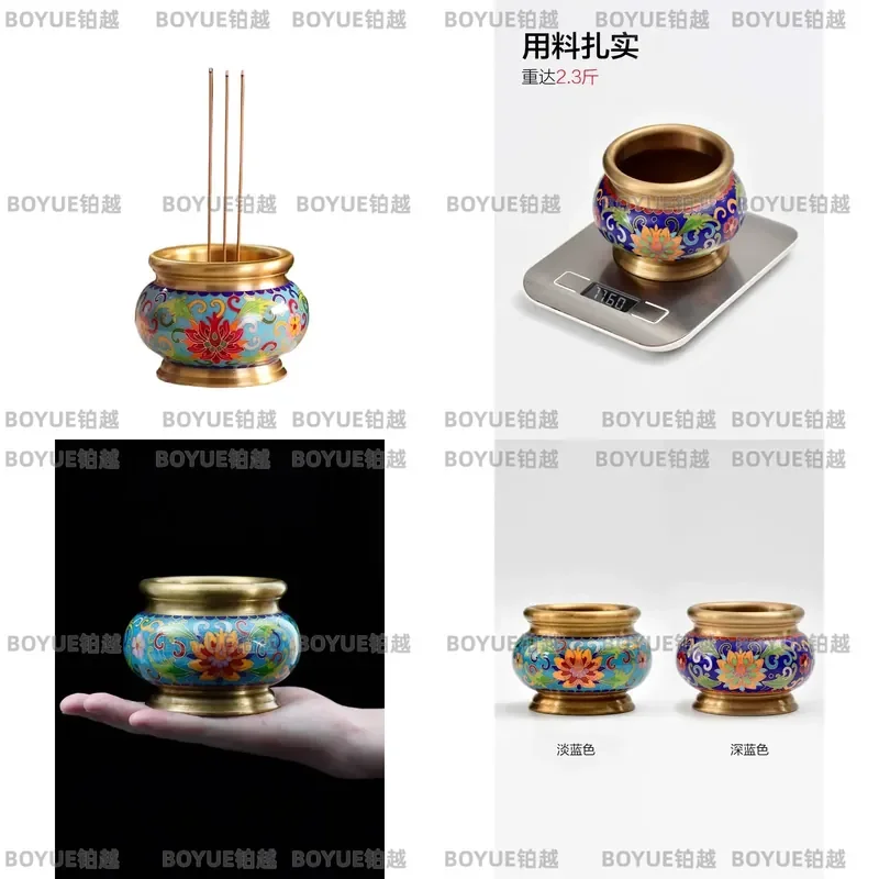 Large Cloisonne Brass Incense Burner for Buddha Statue Household Aromatherapy Holder Pure Copper Enamel Line Stick Insert