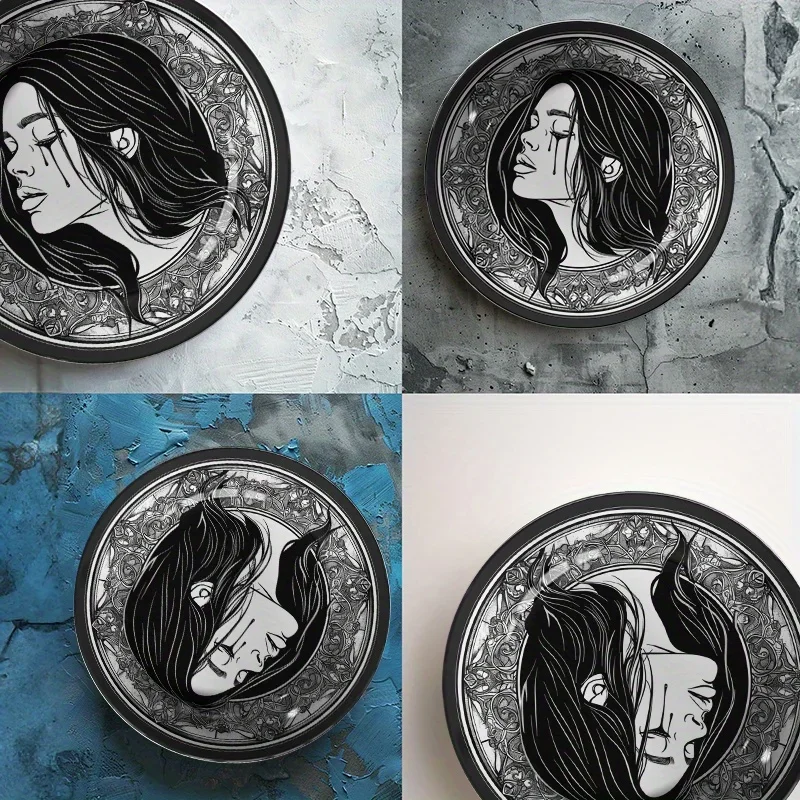 1pc Vintage Gothic Girl Face Decorative Plate - Elegant & Portrait Wall Hanging, Non-Food Contact Ceramic Plate for Living