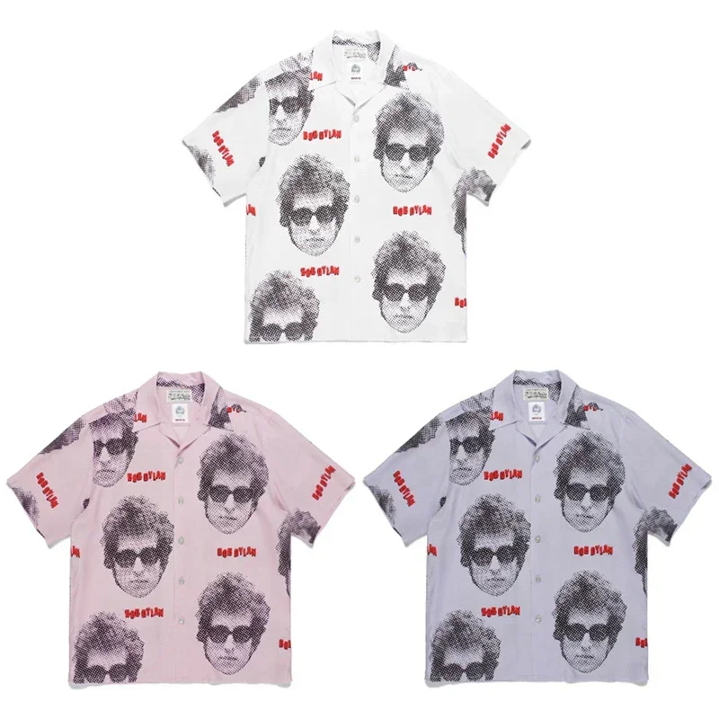 

WACKO MARIA Shirt TEE Arrival Polyester Fiber Portrait Printing Lapel Short Sleeve Breathable Thin Button Oversize Men Women New