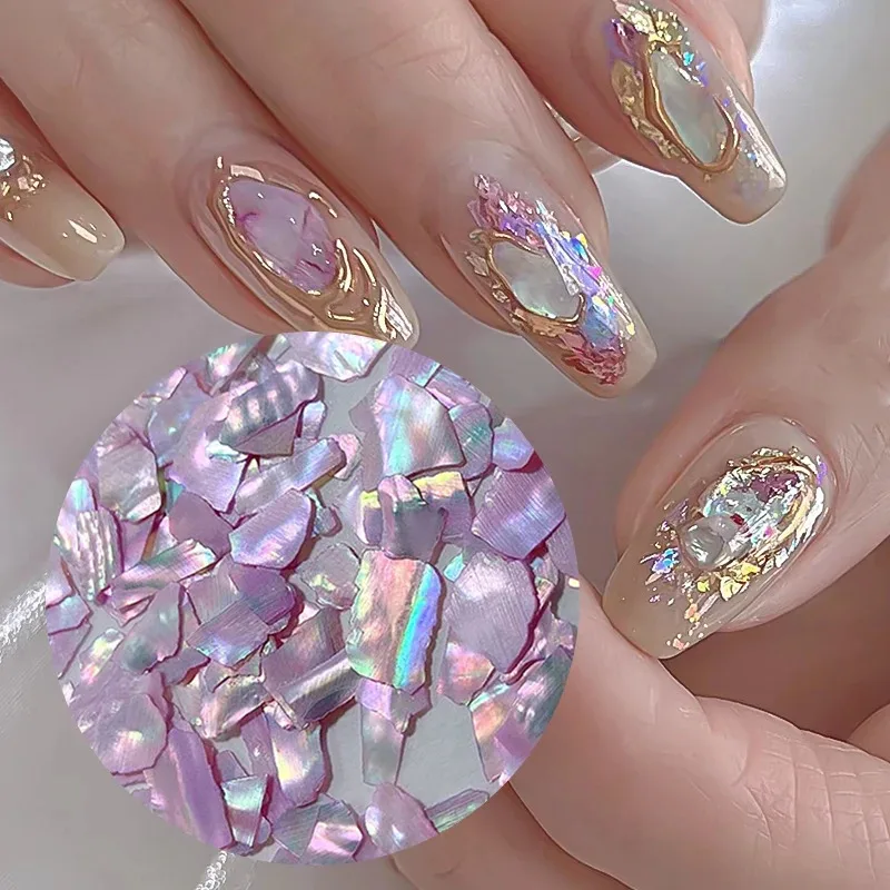 Boîte de pièces de coquille de paillettes irisées irrégulières, accessoires de Nail Art colorés pour les amateurs débutants, Salon de manucure, 1 boîte