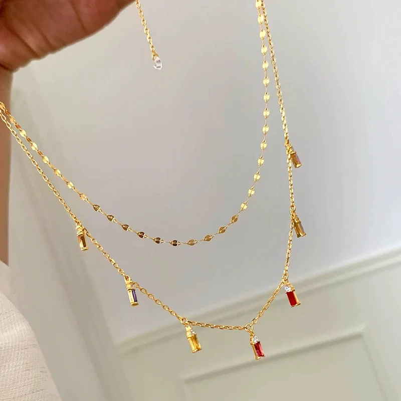 Antique Colorful Perfume Bottle Double Layered Necklace Light Luxury Versatile High Grade Crystal inlaid Necklaces Girl Jewelry