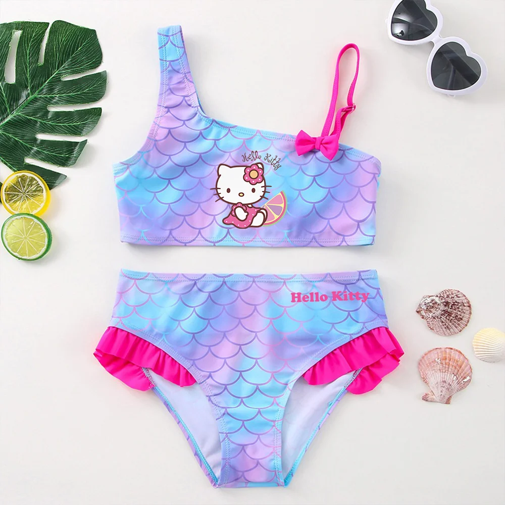 Hello Kitty Girls Tankini Swimsuits Summer Beach wear Children Kids Wear Bathing Suits Two-pieces Bikini Dresses Fashion