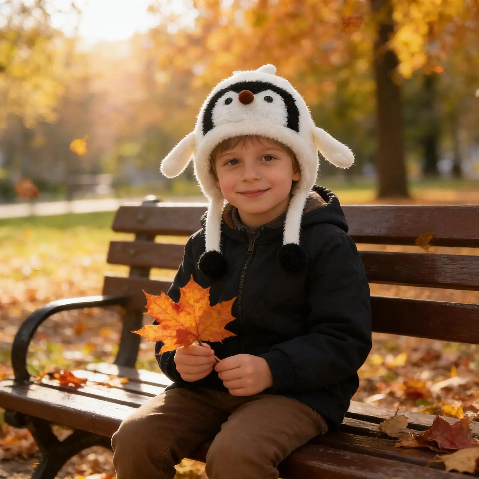 Plush Animal Hat Penguin Soft Costume Beanie Plush Winter Hat With Ear Flaps For Girls Boys Kids Vacation Fishing Camping