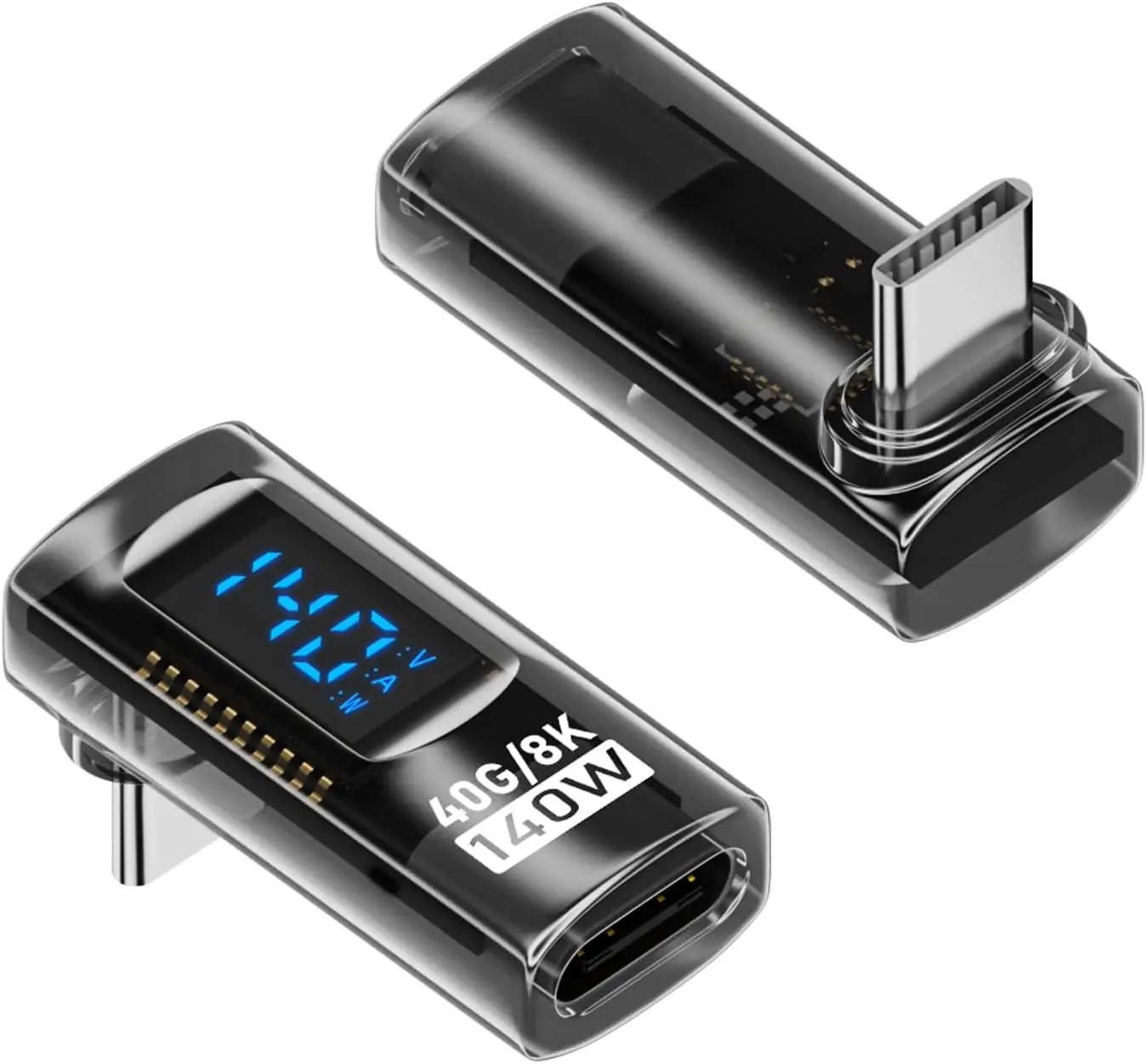 2 Pack USB C Adapter with Digital Display, 90 Degree Right Angle 140W USB-C Male to Female Connector for ROG Ally, Steam Deck