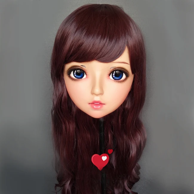 (Zhu-01)Female Sweet Girl Resin Half Head Kigurumi BJD Eyes Crossdress Cosplay Japanese Anime Role Lolita Mask With Eyes And Wig