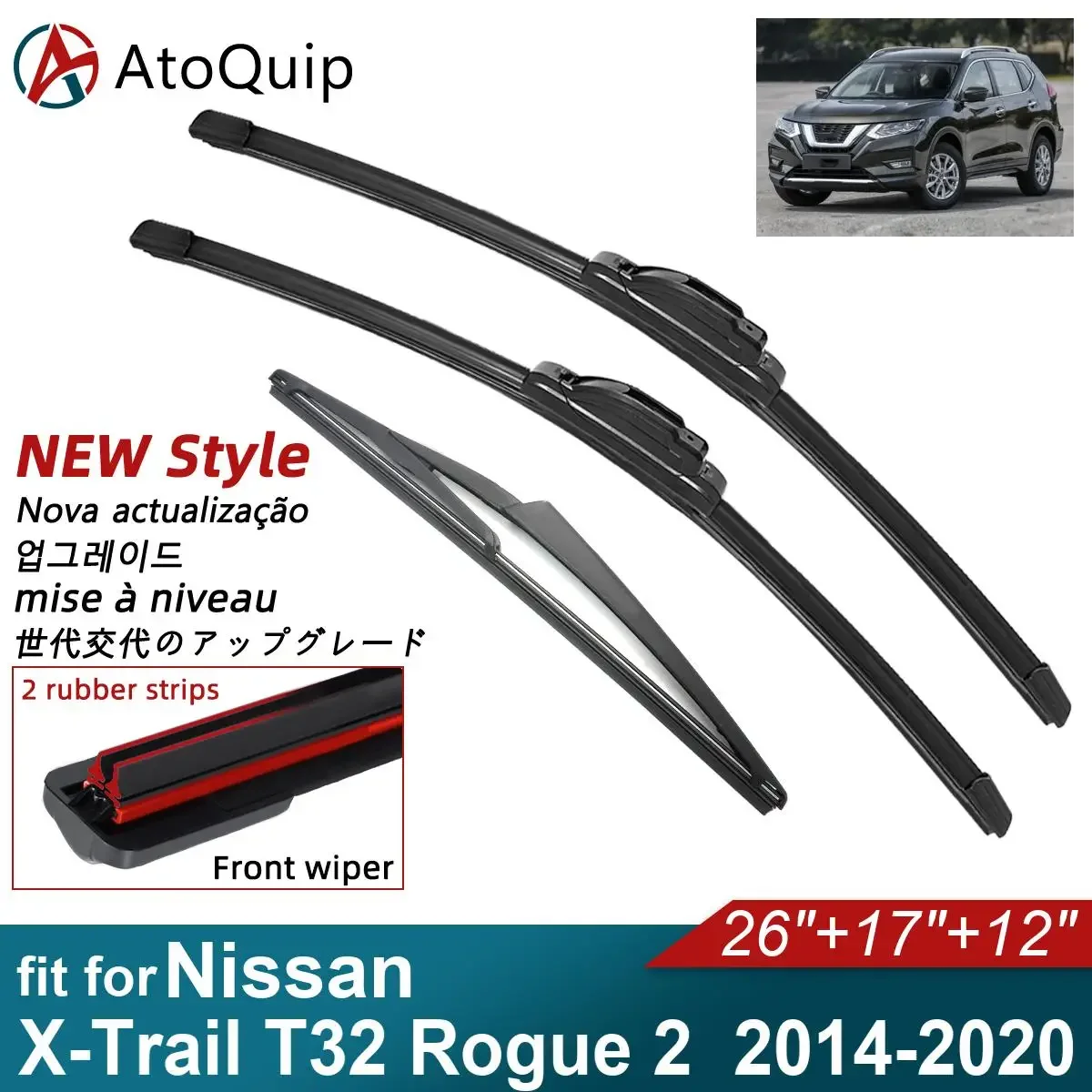 Double Rubber Car Wiper Blades for 2014-2020 Nissan X-Trail T32 Rogue 2 Front Rear Windscreen Wipers Car Accessories 2019 2020