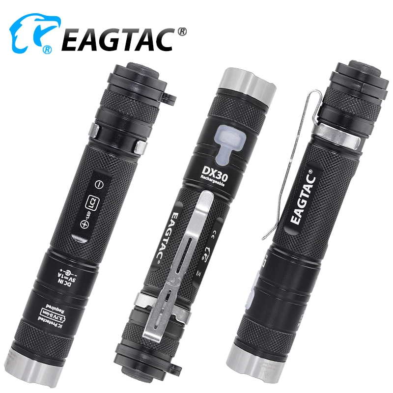 EAGTAC DX30LC2R USB قابلة للشحن XPL مرحبا التكتيكية مصباح ليد جيب رمي طويل 1160 LED لومينز 18650 بطارية شاحن يو اس بي متضمن