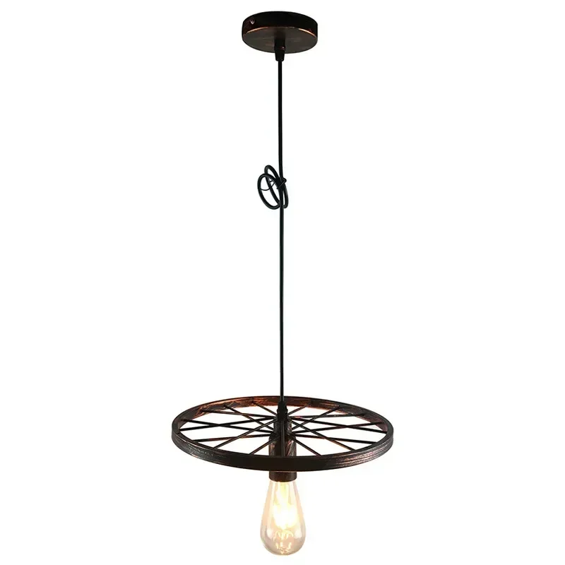 Industrial Style Pendant Light with Black Iron Wheel-Like Retro Ceiling Lamp For Indoor Decors