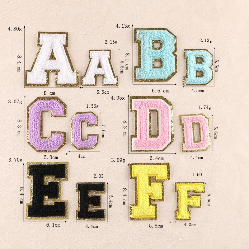 1set A-Z letter patches embroidered label towel with gold edge and English letter patch Self-adhesive patches