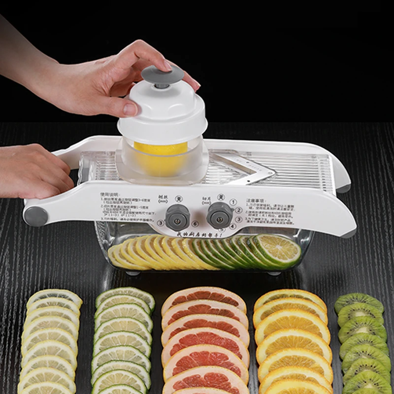 

Luxury LFGB Certification 5 Gears Adjustable Lemon Slicer with Ultra Sharp Durable Blade Hand Protect Efficient Potato Grater