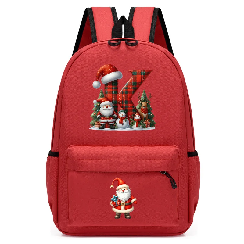 Plaid Santa Letter Alphabet Print Backpack for Little Kids Schoolbag Fashion Xmas Casual Lightweight Kindergarten School Bag