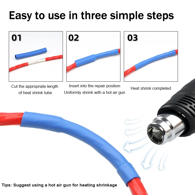 1/2/5/10m Blue 2:1 Heat Shrink Tube 0.6mm ~ 80mm DIY Cable Repair Polyolefin Protector Shrinkable Tubing Insulation Sleeve Wrap