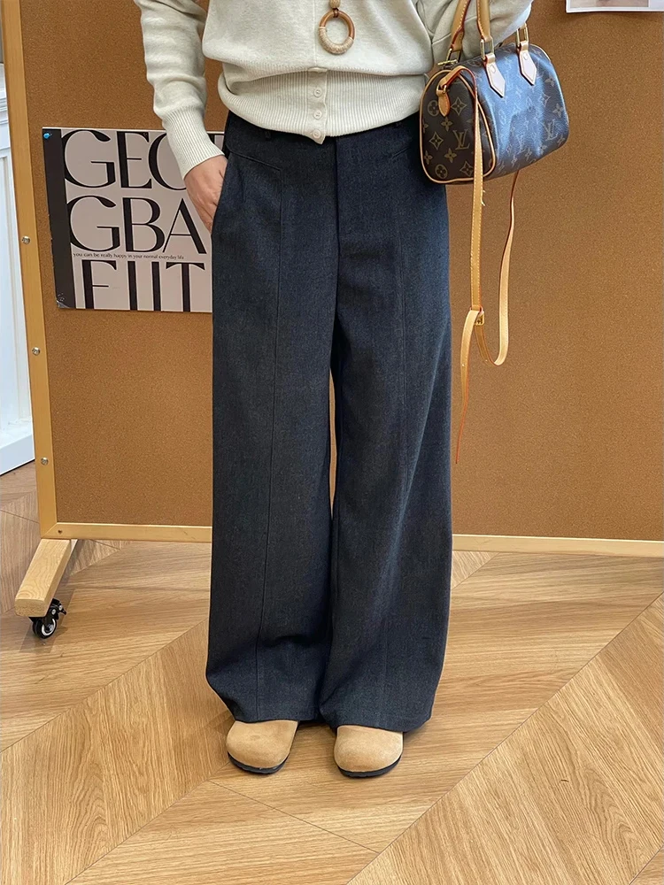 

High Waist Wide Leg Straight Cut Pants Draping Korean Style Slimming Trousers for plus Size Women Spring New Arrival