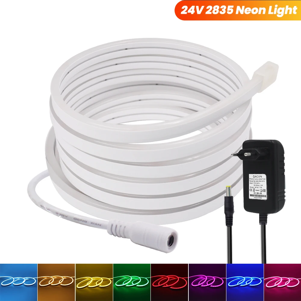 

24V Flexible LED Neon Tape 0.5m 5m 10m 20m Waterproof LED Strip Light 2835 120Leds/m with EU Power Plug for Bedroom