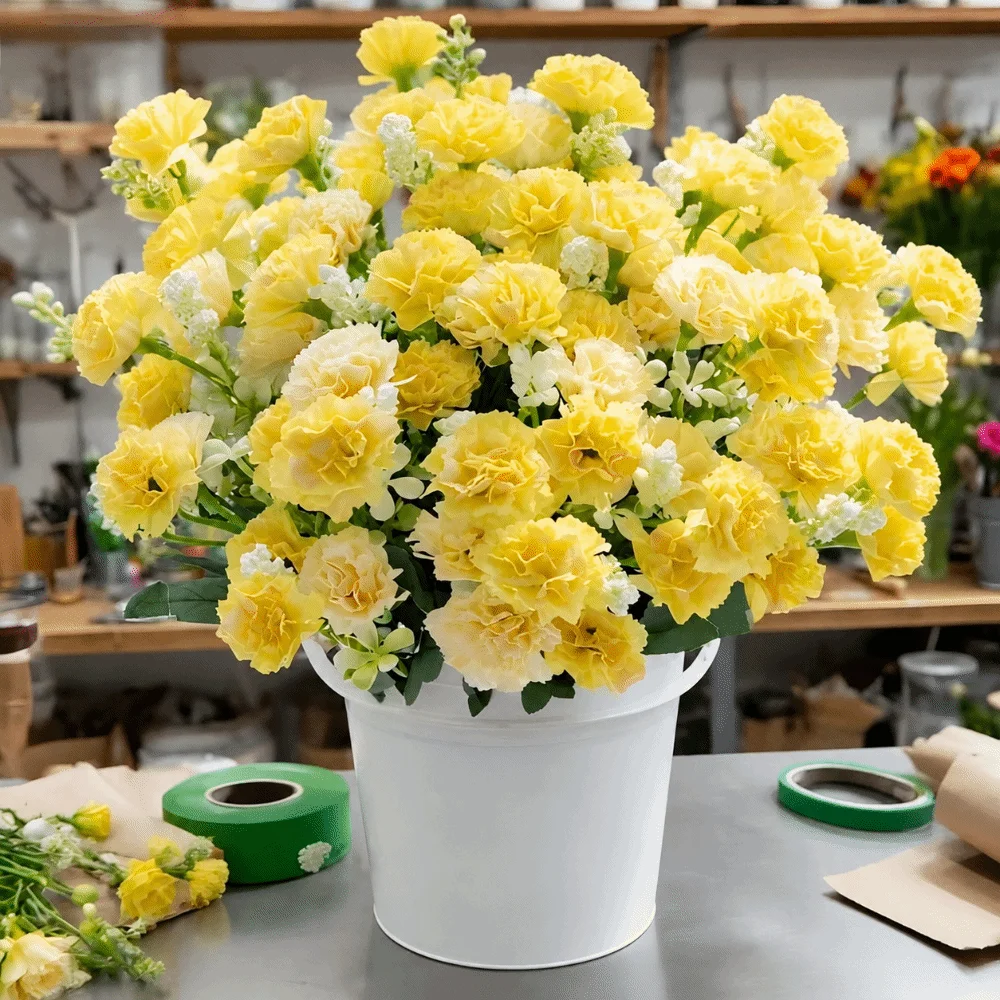 5 Forks 15 Heads Artificial Flowers Small Carnation Table Bonsai Style Wreath Accessory Outdoor Garden Grade Silk Rose Carnation