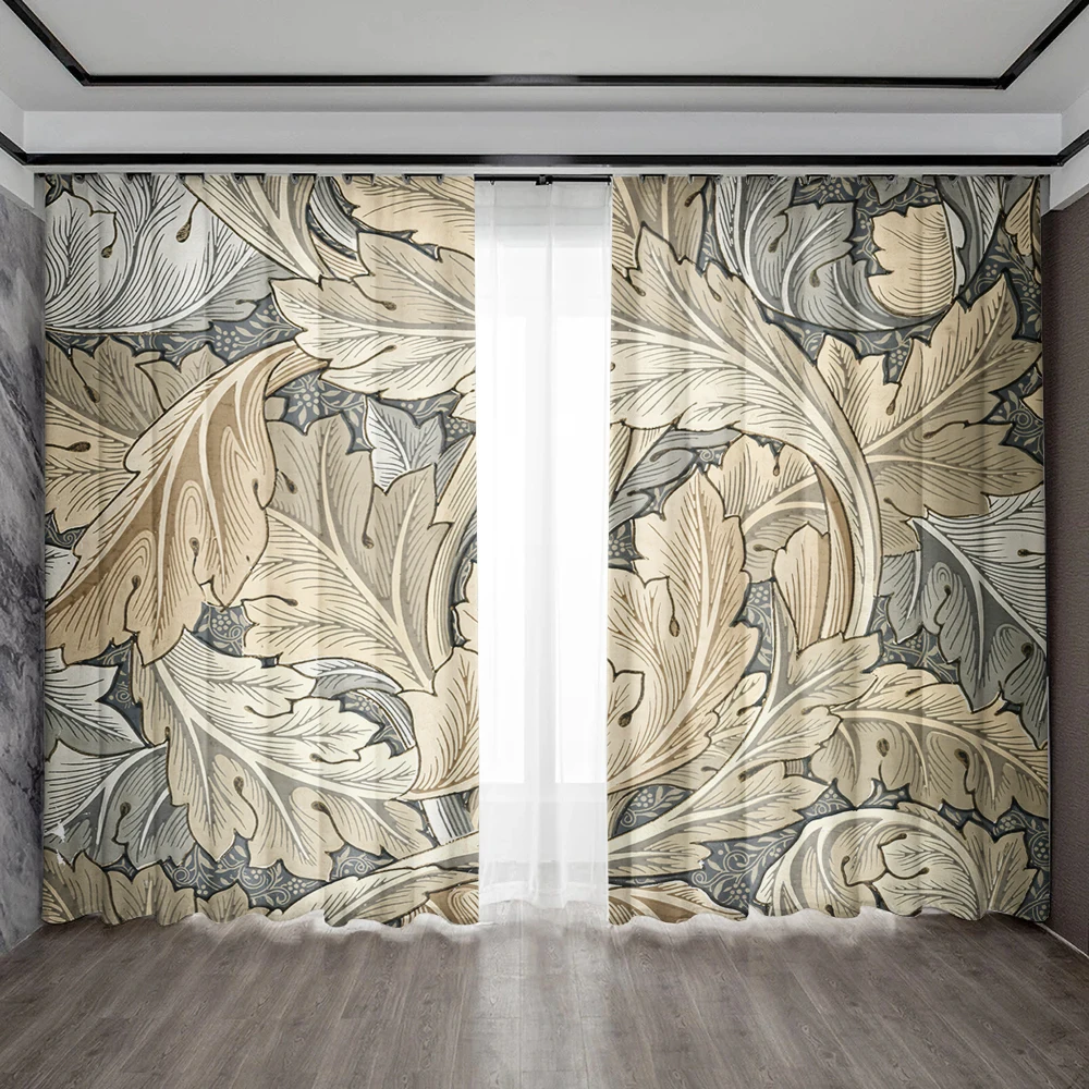 2PC Home Decoration Curtains With Retro Patterns And Rod Pockets, Kitchen, Coffee Shop, Living Room, Balcony, Garden