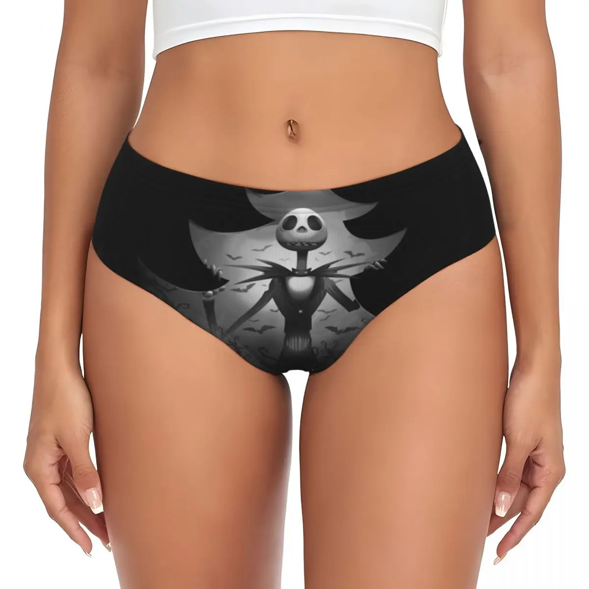 Custom Halloween Skull Jack Brief Panties Women's Comfort Stretch Halloween Christmas Horror Movie Underwear