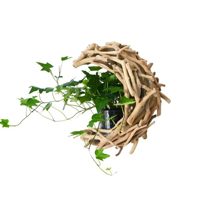 

Pure handmade solid wood vase wall decoration pendant living room balcony wall hanging flower pot wall hanging flower device