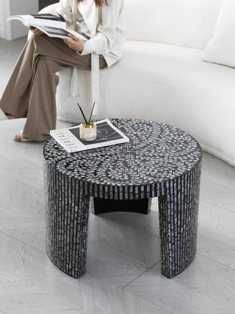 Luxury Shell Round Tea Table,Living Room,Handmade Splicing Decorative Artwork,TV Cabinet Sofa Side Central Tables Furniture
