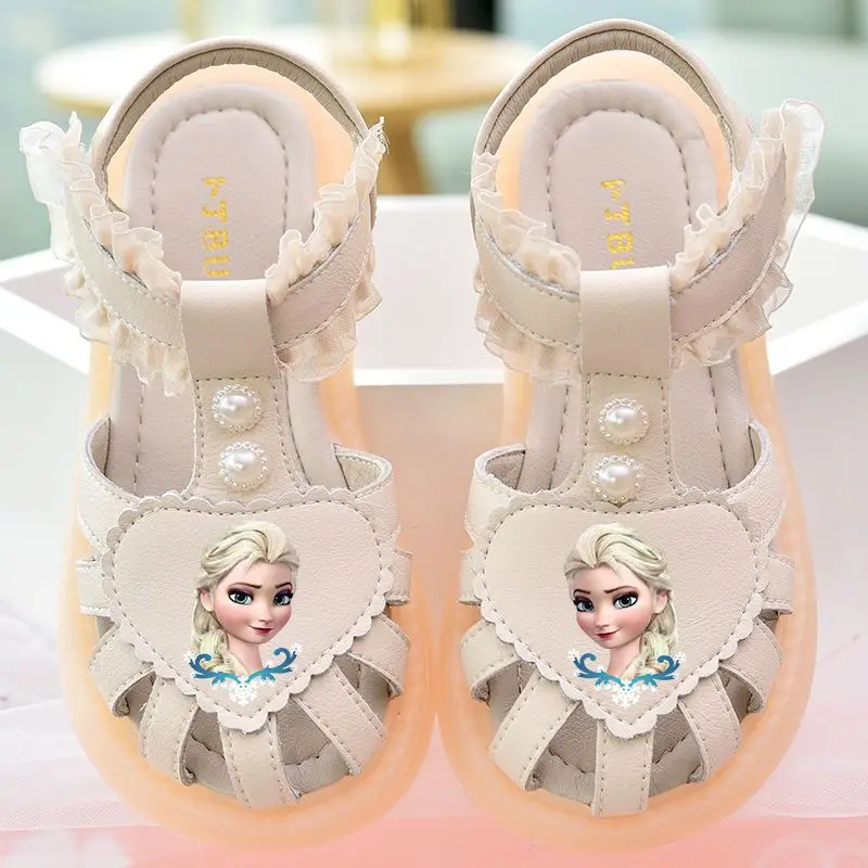 Disney Girls' Sandals Summer Children's Genuine Leather Princess Elsa Anna Shoes Soft Sole Children's Baby StellaLou Size 23-37