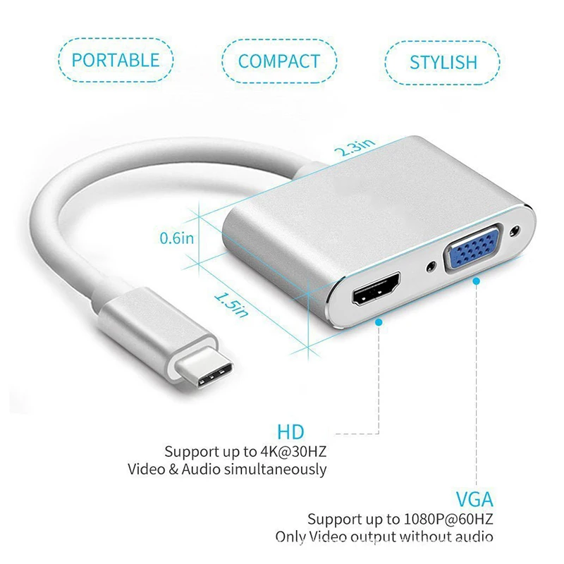 USB C 4K typ C 3.1 do HDMI kompatybilny USB-C VGA 2 porty Hub Adapter do Samsung Galaxy S10/S9/S8 Huawei Mate 20/P30 Pro