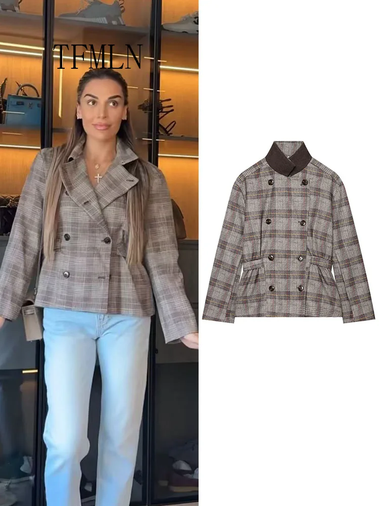 TFMLN TFMLN 2026 Women Plaid Blazer Jackets Fashion Slim Long Sleeve Causal Belt Coats  Vintage Double Breasted Office Lady Outwears - Aliexpress Deal