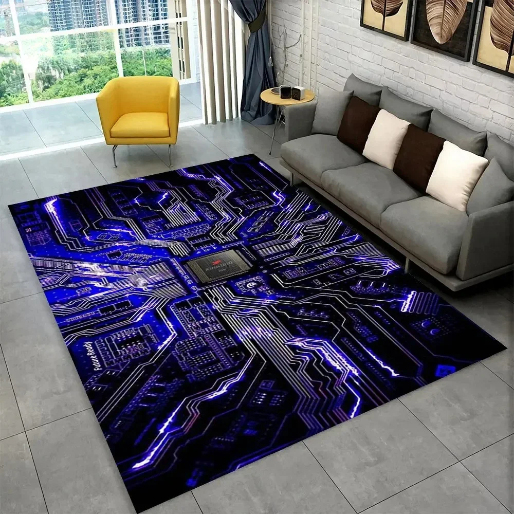 3D Chip Circuit Board Area Rug,Carpet Rug for Home Living Room Bedroom Sofa Play Room Doormat Decor,Kid Game Non-slip Floor Mat