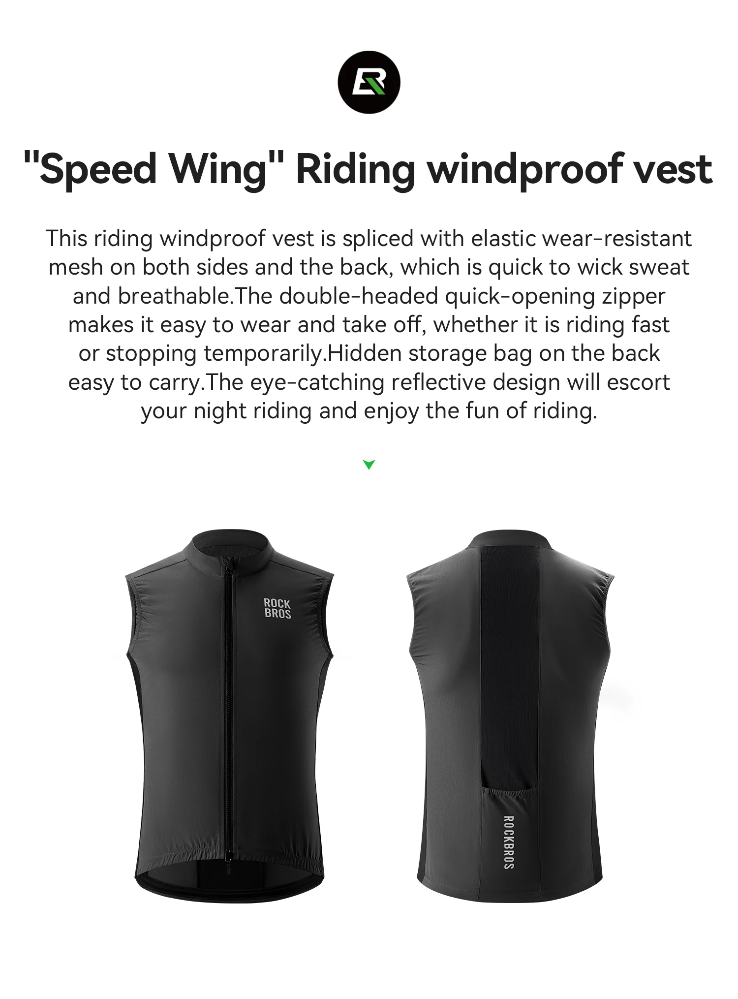 ROCKBROS Fahrradweste, atmungsaktiv, winddicht, Sonnenschutz, leicht, für Radfahrer, MTB, ärmellose Weste, für Damen und Herren. – Detail 2