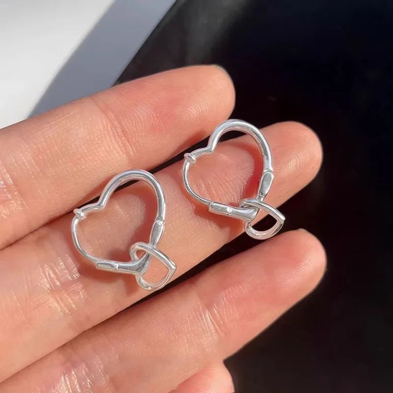 Minimalist Double Love Heart Hoop Earrings for Women Girls Elegant Fashion Wedding Party Punk Jewelry Accessories