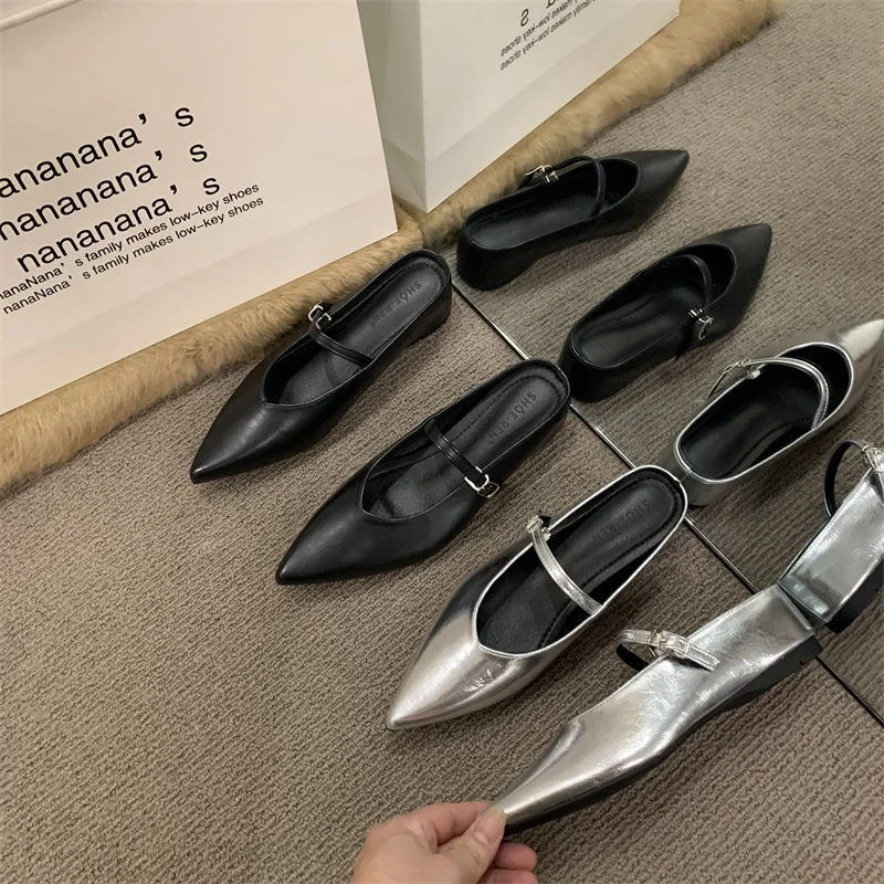

Luxury Ladies Flats Shoes With Buckle Strap Female Strange Toe Footwear Fashion Shallow Women Mary Janes Flats Shoes 2025 New