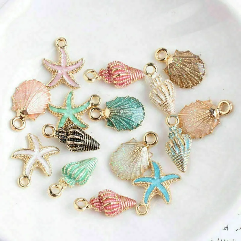 13Pcs Conch Sea Shell Charms Enamel Starfish Pendant Charm For DIY Crafts Supplies Jewelry Making Finding Accessories