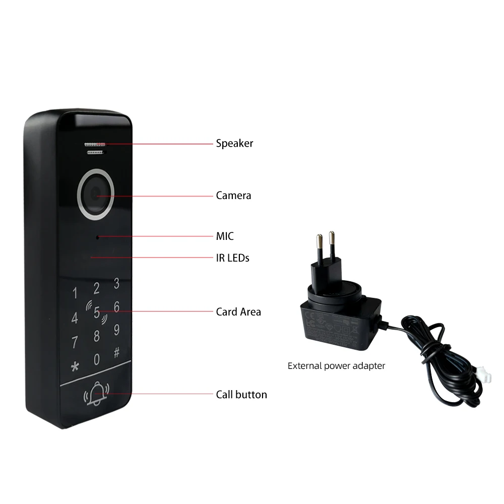 Timbre de puerta con pantalla táctil completa, dispositivo con cable de 1080P, unidad exterior, desbloqueo por contraseña, funciona con Monitor Wifi