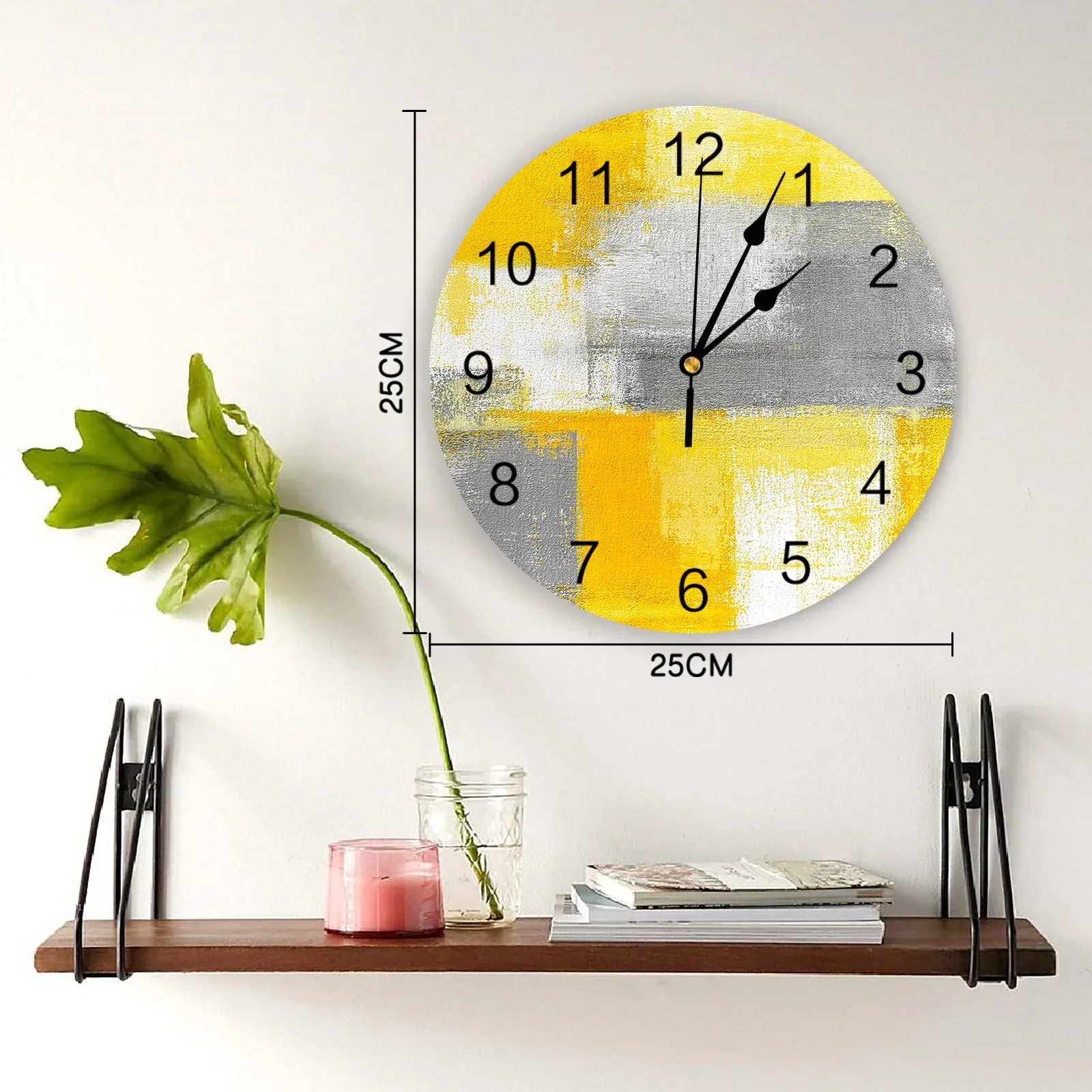 Oil Painting Abstract Geometric Yellow Wall Clock Modern Design Hanging Watch for Home Decoration Home Living Room Wall Art