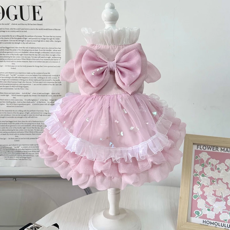 2023 Spring Cute Pink Princess Dress For Small Medium Dogs Chihuahua Yorkshire Pet Dog Clothes Handmade Cotton Lace Bow Skirts