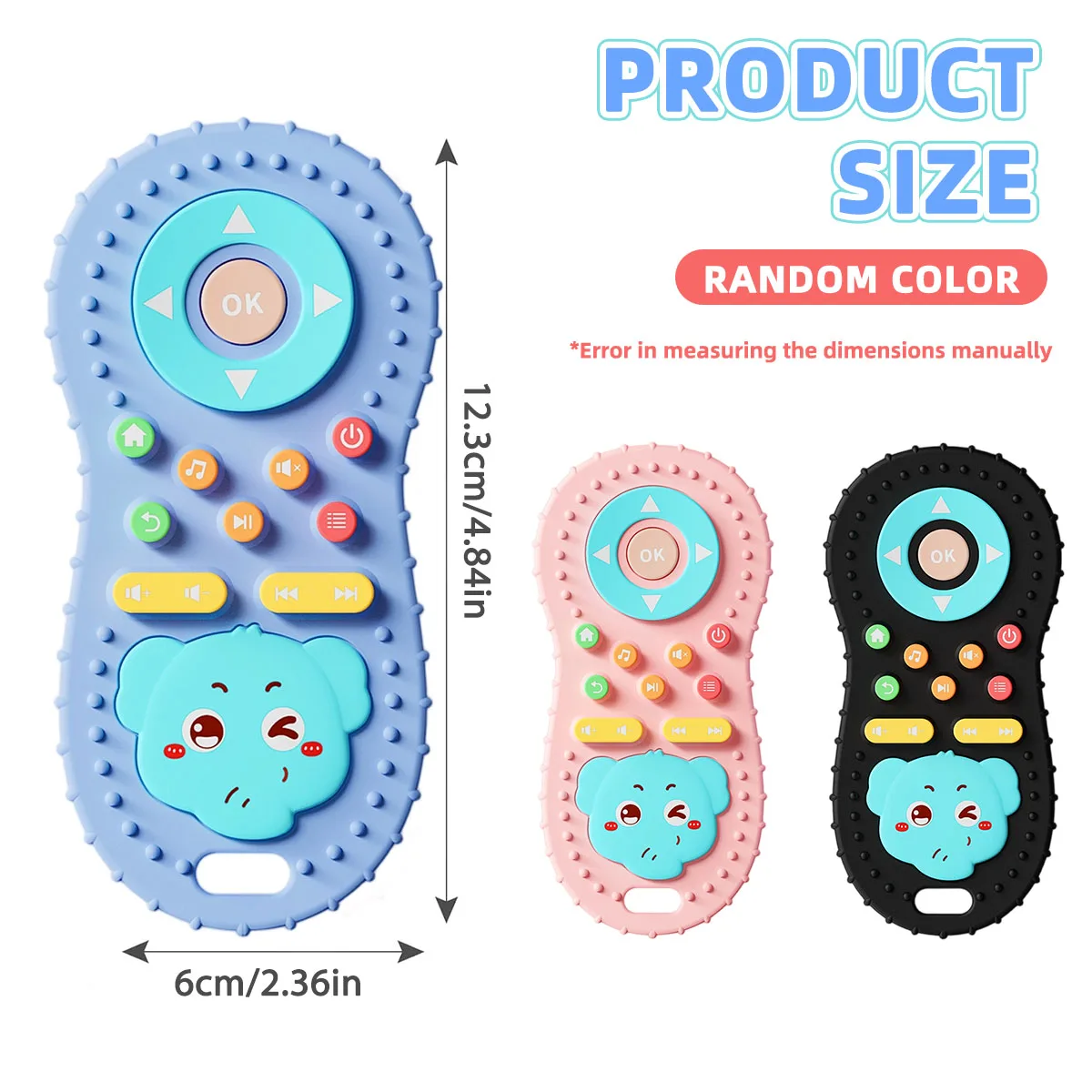 ألعاب عضاضة مهدئة للطفل من السيليكون للتحكم عن بعد ألعاب عضاضة للرضع نمط الفيل التعليمي الحسي 1 قطعة