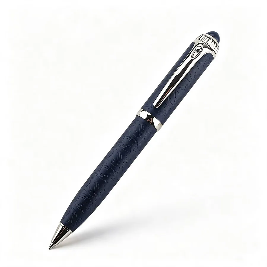 Luxury Metal Ballpoint Pen Engraved Texture Blue Business Signature Rollerball Pen Gift Writing Office Pens with Denim Pen Case