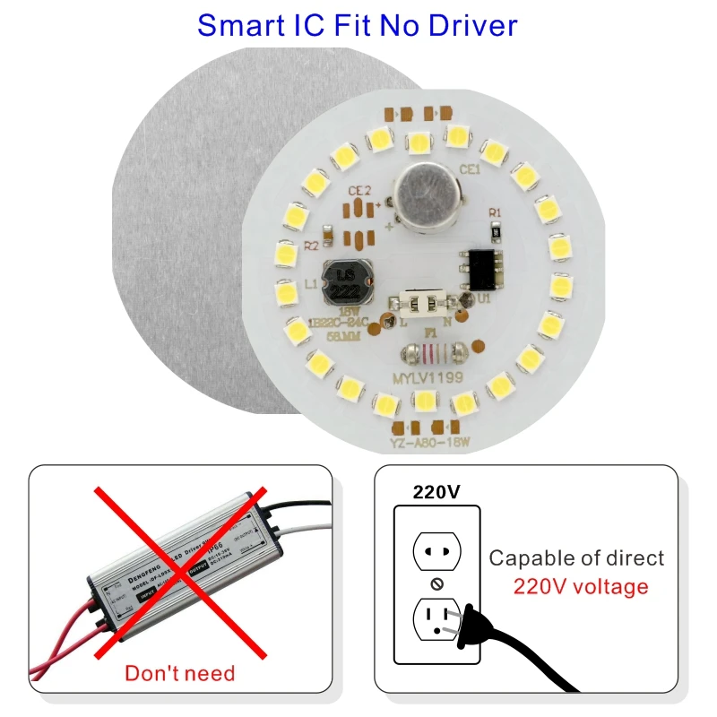 10pcs/lot LED Chip for Light Bulb 5W 7W 9W 12W 15W 18W 2835SMD DOB Round Light Beads AC 220V No Flicker Bulb Chips Lighting Lamp