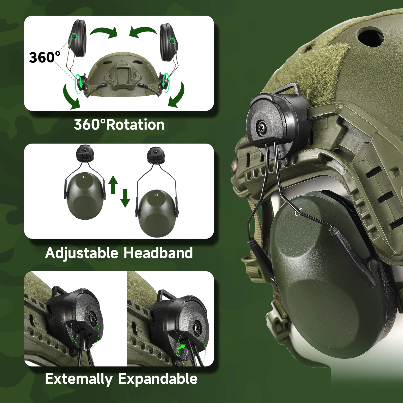 Anti-Noise Ear Plugs Tactical Hunting Ear Defenders Helmet Version EarMuff Hearing Protection Soundproof For Shooting
