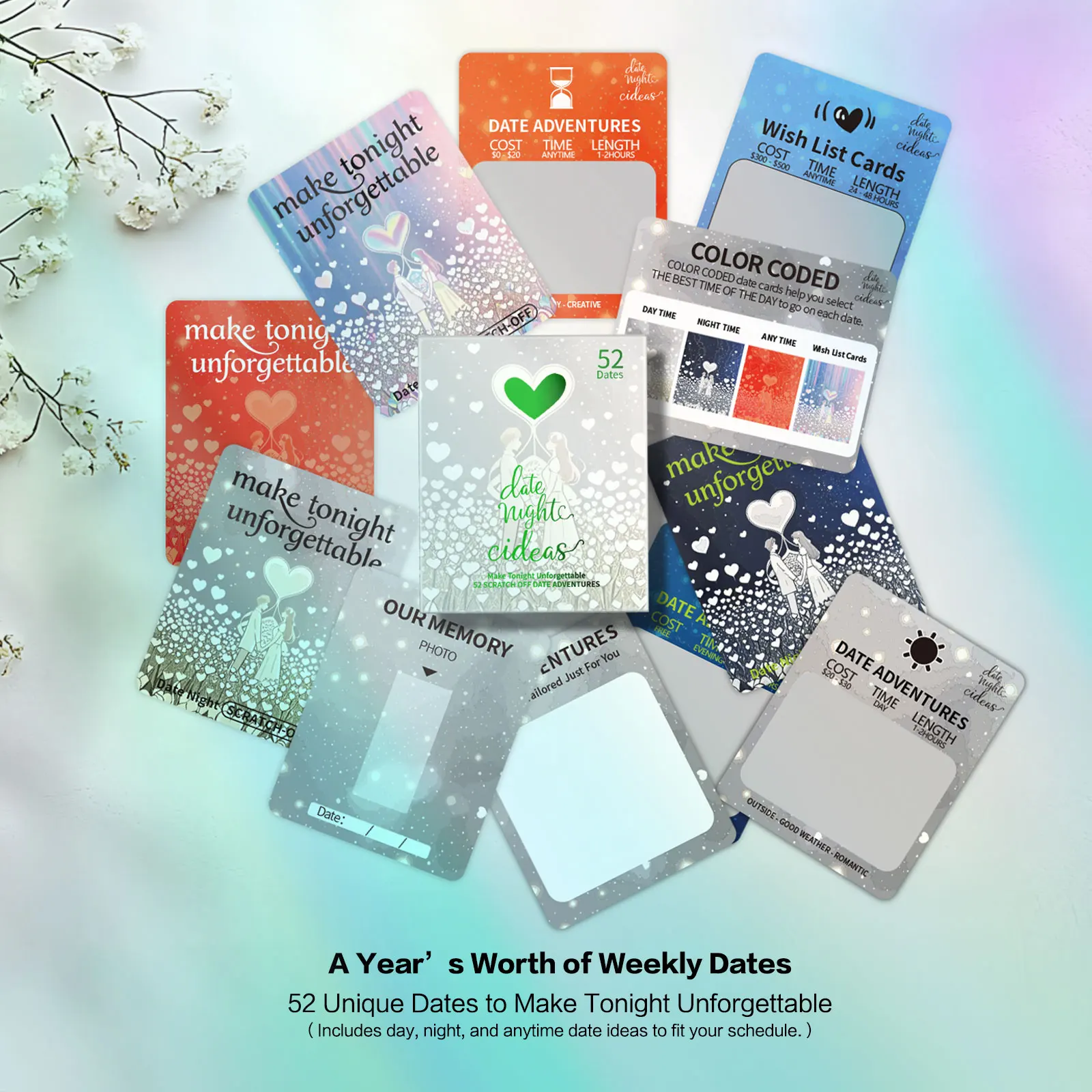 52 لعبة بطاقات أفكار ليلية رومانسية للخدش، ألعاب الأزواج، هدايا مثالية للزوجين له، هدايا للأزواج للذكرى السنوية #3